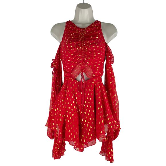 Alice McCall Did It Again Cold Shoulder Playsuit Romper Red Gold Size 0 - Picture 4 of 10